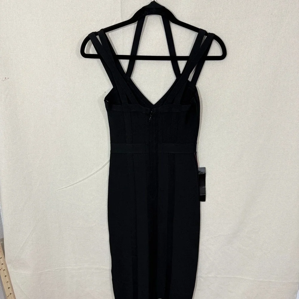 Bebe Womens Black Bandage Bodycon‎ Dress Multi Strap Halter XS NWT